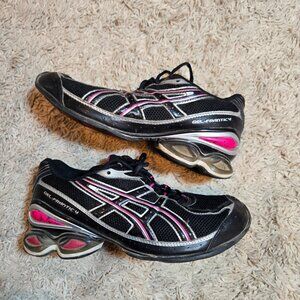 👟Asics Gel Frantic 4 Shoes Size 6.5 Black Pink Running Athletic Sneakers